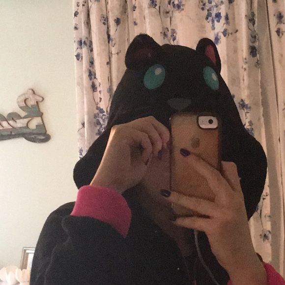 New nwot Hoodie Cat Onesie footed black pink - Picture 4 of 14
